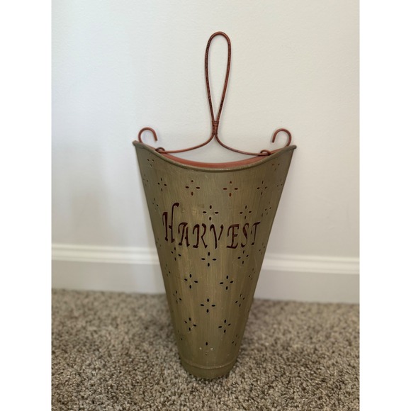 Harvest wall bucket Metal Olive‎ Green Rustic Farmhouse Decor Country Style - Picture 1 of 7